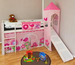 Łóżko piętrowe dziecięce 90 x 200 cm ze zjeżdżalnią + kurtyna i wieża w sklepie internetowym TwojPasaz.pl