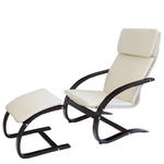 Fotel bujany - Krzesło z podnóżkiem drewniane beżowe w sklepie internetowym TwojPasaz.pl