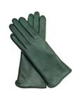 Zielone rękawiczki skórzane, butelkowa zieleń z czarną lamówką w sklepie internetowym Kalta.pl