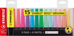 Zakreślacze Stabilo Boss 15 kolorów w przyborniku podstawka na biurko w sklepie internetowym Biurowe-szkolne.pl