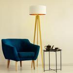 Dębowa lampa podłogowa z abażurem w stylu skandynawskim MIAMI GOLD w sklepie internetowym Lysne.pl