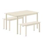 Muuto LINEAR Zestaw Mebli Ogrodowych - Stół 140 cm + 2 Ławki - Biały w sklepie internetowym DesignForHome.pl