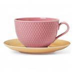 Lyngby Porcelain RHOMBE Filiżanka do Herbaty 390 ml Różowa z Żółtym Spodkiem w sklepie internetowym DesignForHome.pl