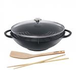 Küchenprofi PROVENCE Wok Żeliwny z Rusztem 36 cm ze Szklaną Pokrywką / Czarny w sklepie internetowym DesignForHome.pl