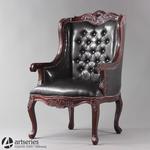Drewniany fotel stylowy, skórzany, rzeźbiony, styl antyczny w sklepie internetowym Artseries.pl