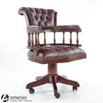 Obrotowy, drewniany fotel stylowy z pięknym, unikalnym odcieniem skóry 117188 w sklepie internetowym Artseries.pl