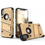 Zizo Bolt Cover - Pancerne etui iPhone X szkłem 9H na ekran + podstawka & uchwyt do paska (Gold/Black) w sklepie internetowym Fantastyczne-Zakupy.pl