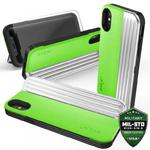 Zizo Retro Series - Etui iPhone X z kieszenią na karty + podstawka + szkło 9H na ekran (Neon Green/Silver) w sklepie internetowym Fantastyczne-Zakupy.pl