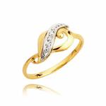 Złoty pierścionek z góry przełożony białym złotem i delikatnymi cyrkoniami w sklepie internetowym Jubiler.cc