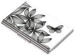 Etui na wizytówki TROIKA Black Flowers - chromowany metal z designerskim wzorem, na 11 wizytówek w sklepie internetowym Booknet.net.pl