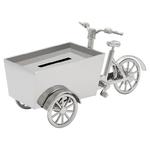Skarbonka dla dziecka srebrna elegancka na prezent rower cargo | Rozmiar: 16x7 H 8 cm | SKU: ZV6165061 w sklepie internetowym PasazHandlowy.eu