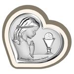 Obrazek na komunię świętą srebrny z grawerem pamiątka pierwszej komunii dla dziewczynki serce | Rozmiar: 10x9.2 cm | SKU: BC6528/1CCA w sklepie internetowym PasazHandlowy.eu