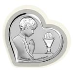 Obrazek na komunię świętą srebrny z grawerem pamiątka pierwszej komunii dla chłopca serce | Rozmiar: 10x9.2 cm | SKU: BC6518/1PGO w sklepie internetowym PasazHandlowy.eu