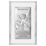 Srebrny obrazek na chrzest z aniołem stróżem z latarenką nowoczesny pamiątka chrztu 9x15.5 | Rozmiar: 9x15.5 cm | SKU: BC6768S1/2FB w sklepie internetowym PasazHandlowy.eu