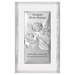 Srebrny obrazek na chrzest z aniołem stróżem z latarenką nowoczesny pamiątka chrztu 9x15.5 | Rozmiar: 9x15.5 cm | SKU: BC6768S2/2FB w sklepie internetowym PasazHandlowy.eu