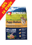 ONTARIO PUPPY MEDIUM LAMB AND RICE KARMA HYPOALERGICZNA DLA SZCZENIĄT RAS ŚREDNICH 750g+750g za-50% w sklepie internetowym Telekarma.pl