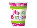 Kubeczki papierowe Happy Birthday Różowe - 270 ml - 6 szt. w sklepie internetowym Partyshop Congee.pl