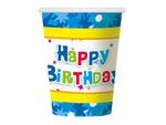 Kubeczki papierowe Happy Birthday Niebieskie - 270 ml - 6 szt. w sklepie internetowym Partyshop Congee.pl