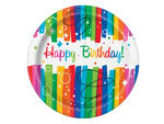 Talerzyki urodzinowe Rainbow Happy Birthday - 23 cm - 8 szt. w sklepie internetowym Partyshop Congee.pl