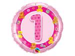 Balon foliowy Okrągły 1 Urodziny Różowy 18" w sklepie internetowym Partyshop Congee.pl
