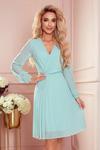 313-12 ISABELLE Plisowana sukienka z dekoltem i długim rękawkiem - MIĘTOWA w sklepie internetowym MyButik.pl