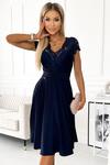 381-4 LINDA - szyfonowa sukienka z koronkowym dekoltem - GRANATOWA w sklepie internetowym MyButik.pl