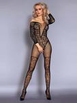 Nurya bodystocking – czarne – kwiatowa rozkosz w sklepie internetowym Esensa.pl 